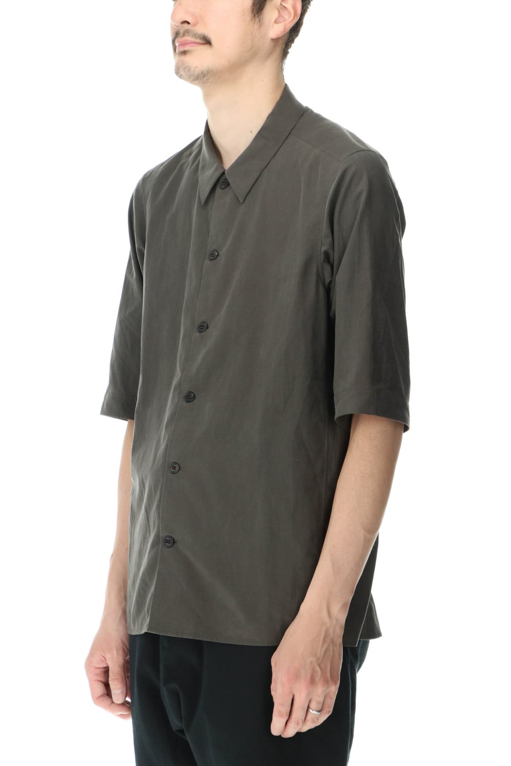 Short sleeve shirt silk/cotton broad sandblast finish Gray