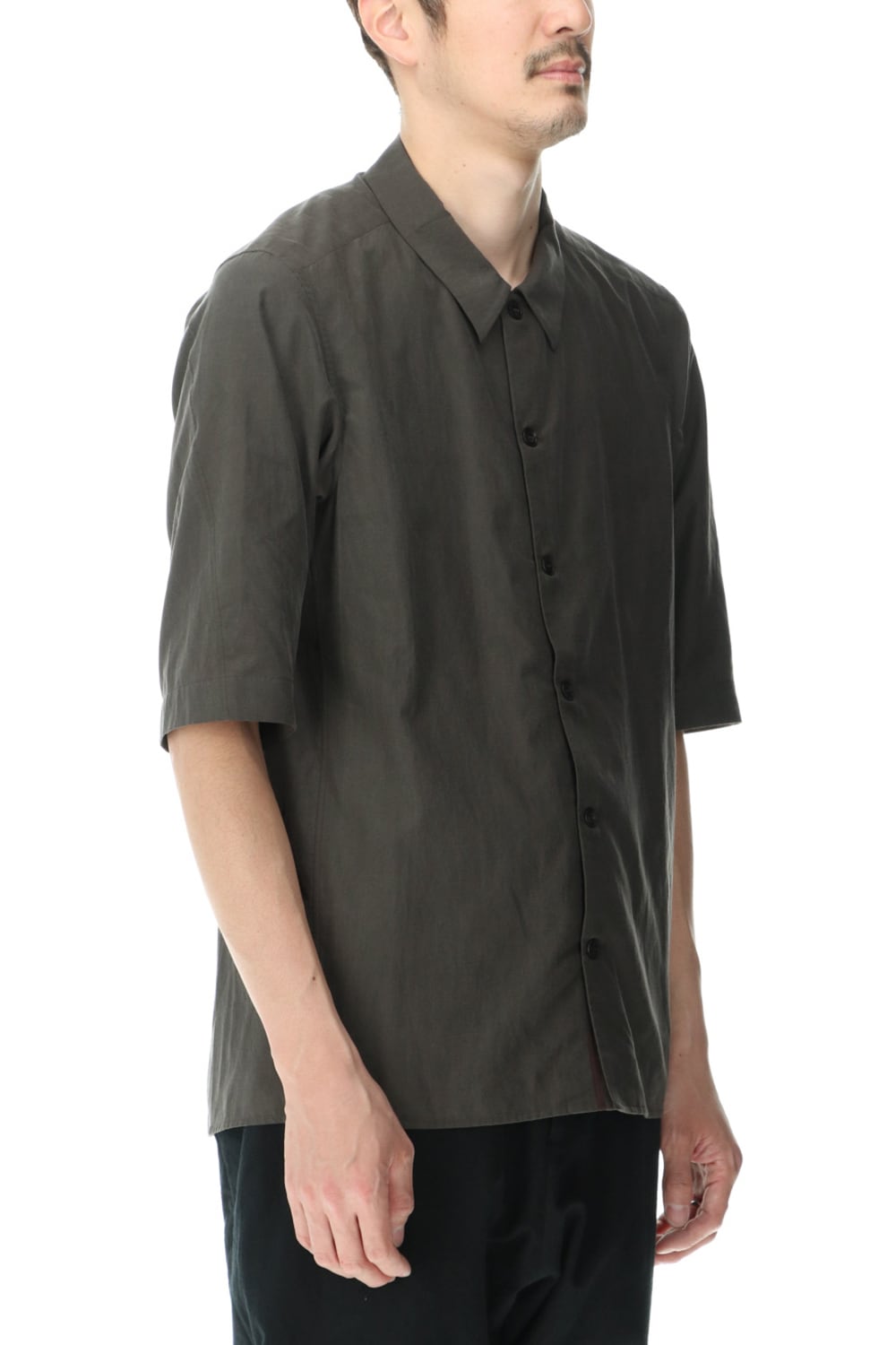 Short sleeve shirt silk/cotton broad sandblast finish Gray