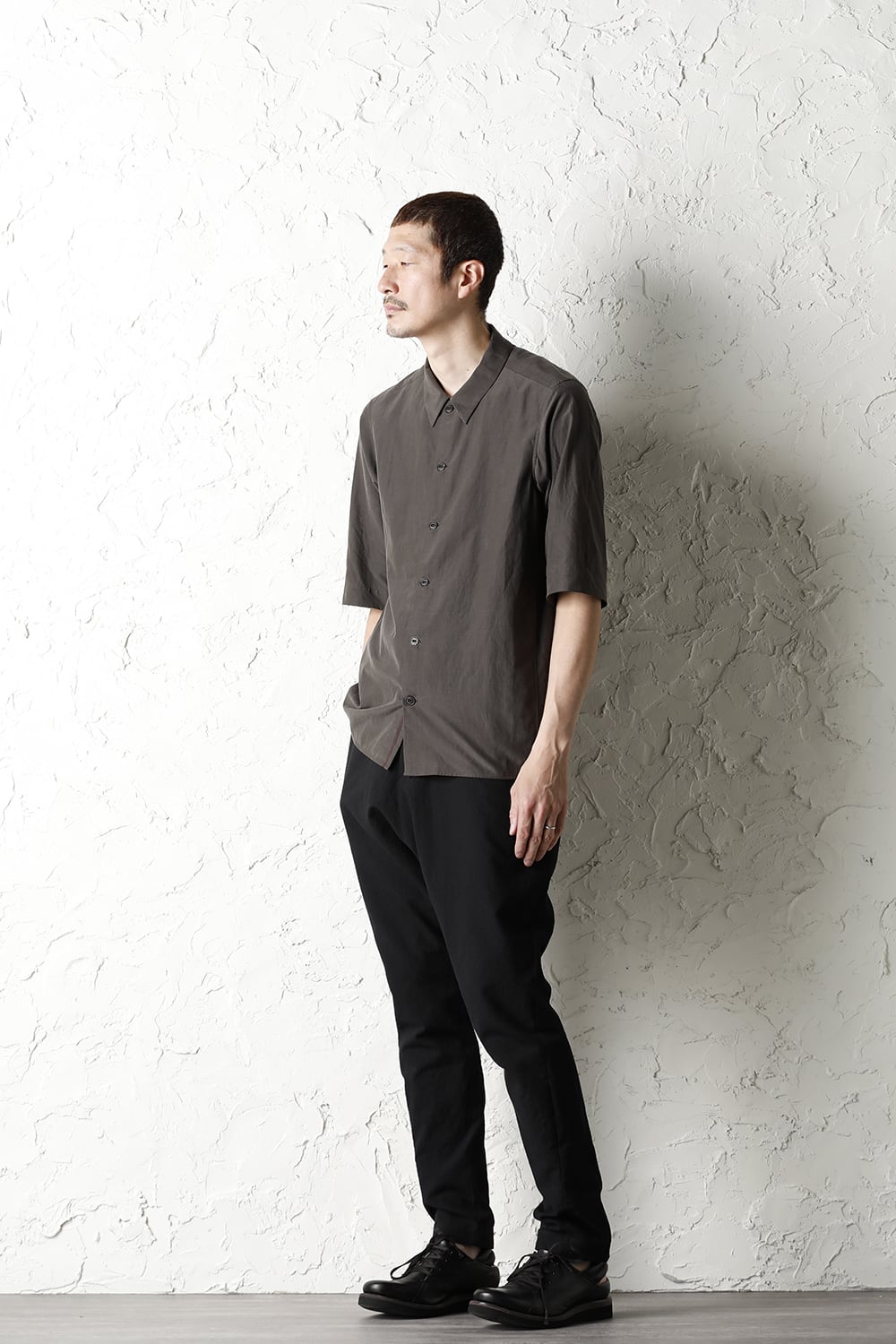 Short sleeve shirt silk/cotton broad sandblast finish Gray