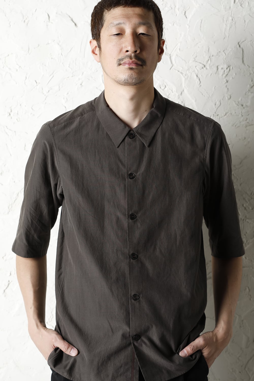 Short sleeve shirt silk/cotton broad sandblast finish Gray