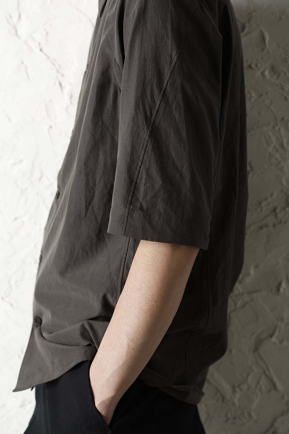 Short sleeve shirt silk/cotton broad sandblast finish Gray