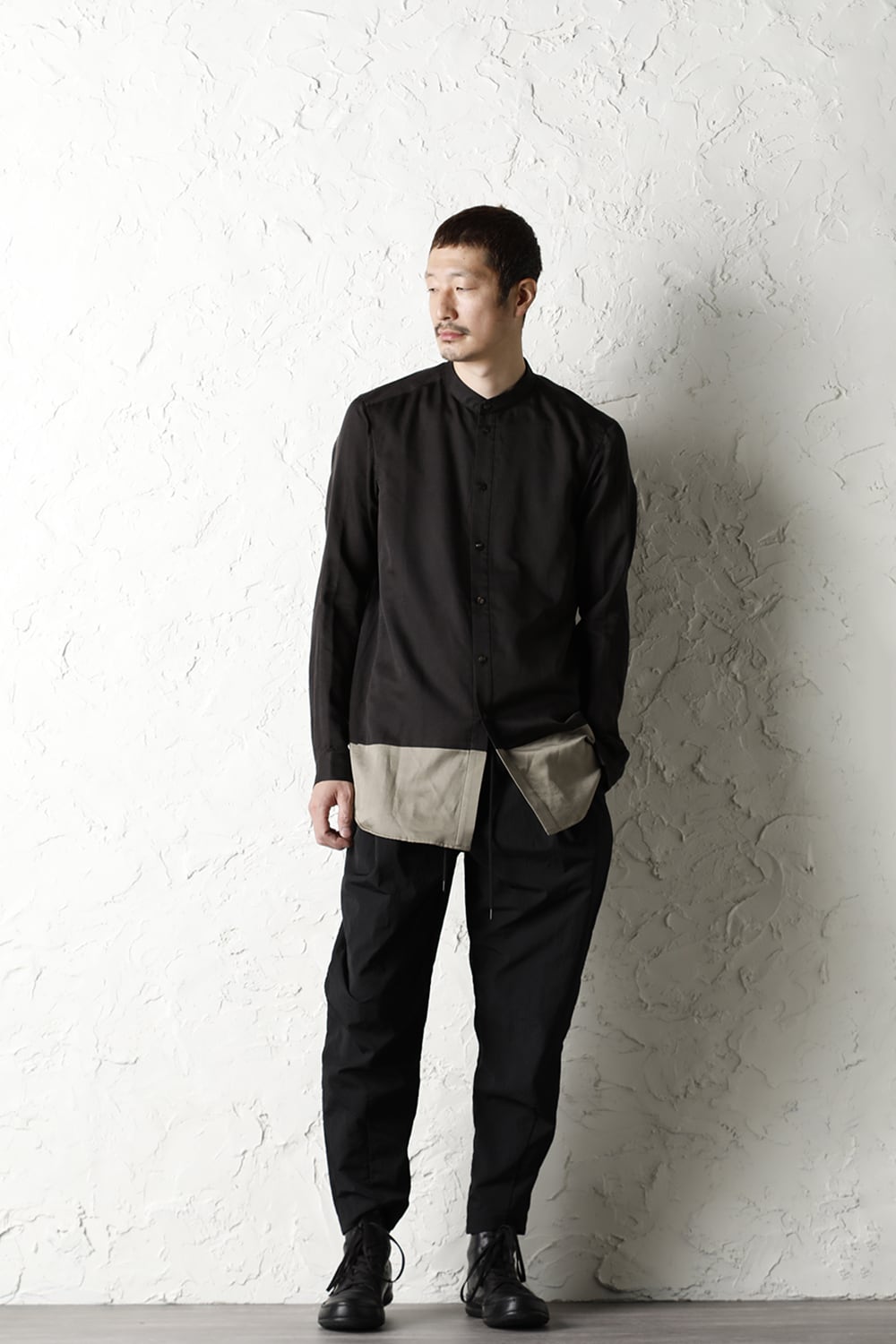 Shirt silk/wool satin sandblast finish Otter Gray Combi