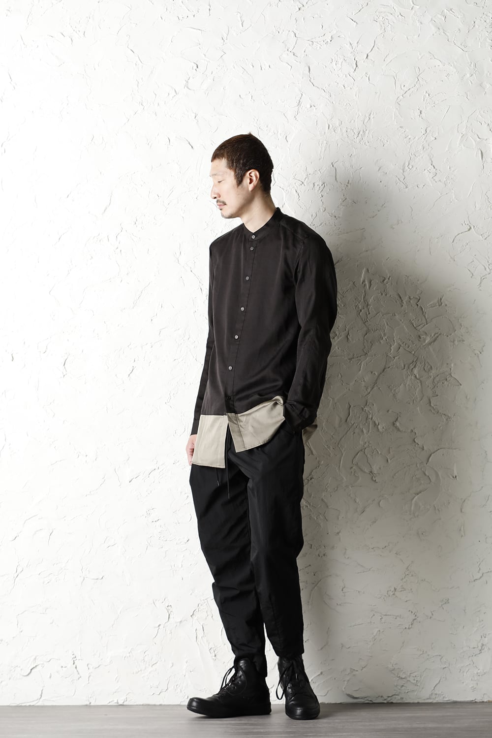 Shirt silk/wool satin sandblast finish Otter Gray Combi