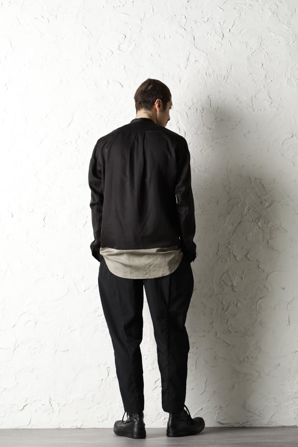 Shirt silk/wool satin sandblast finish Otter Gray Combi