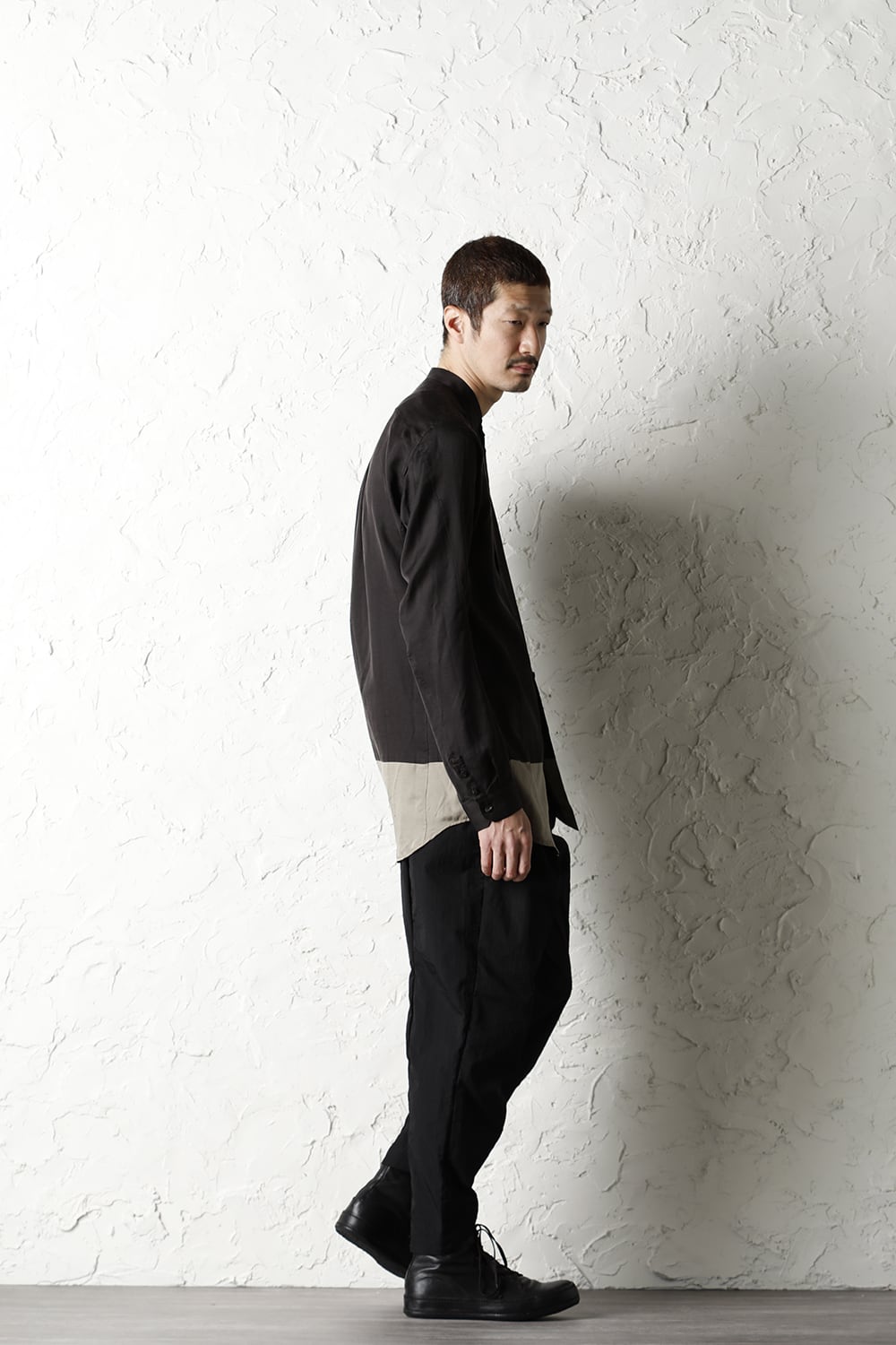 Shirt silk/wool satin sandblast finish Otter Gray Combi