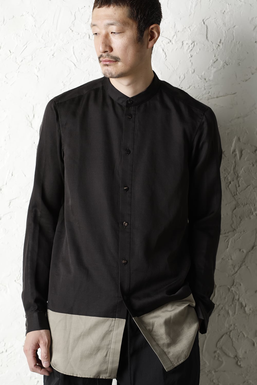 Shirt silk/wool satin sandblast finish Otter Gray Combi