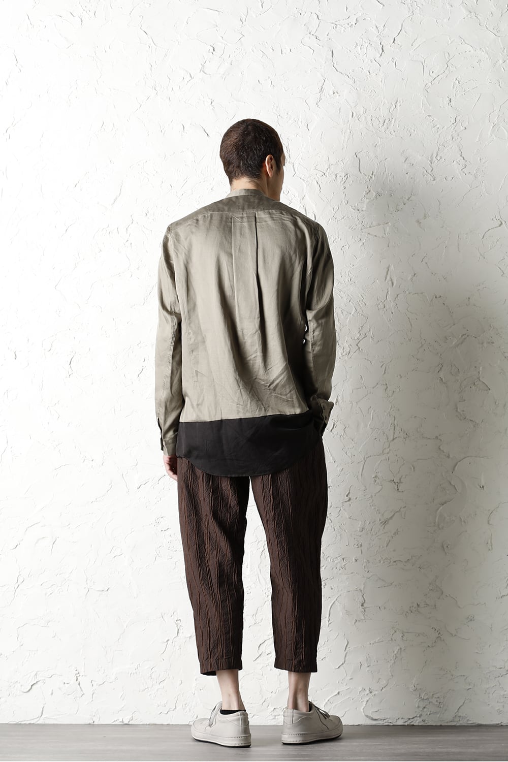 Shirt silk/wool satin sandblast finish Sand Beige Combi