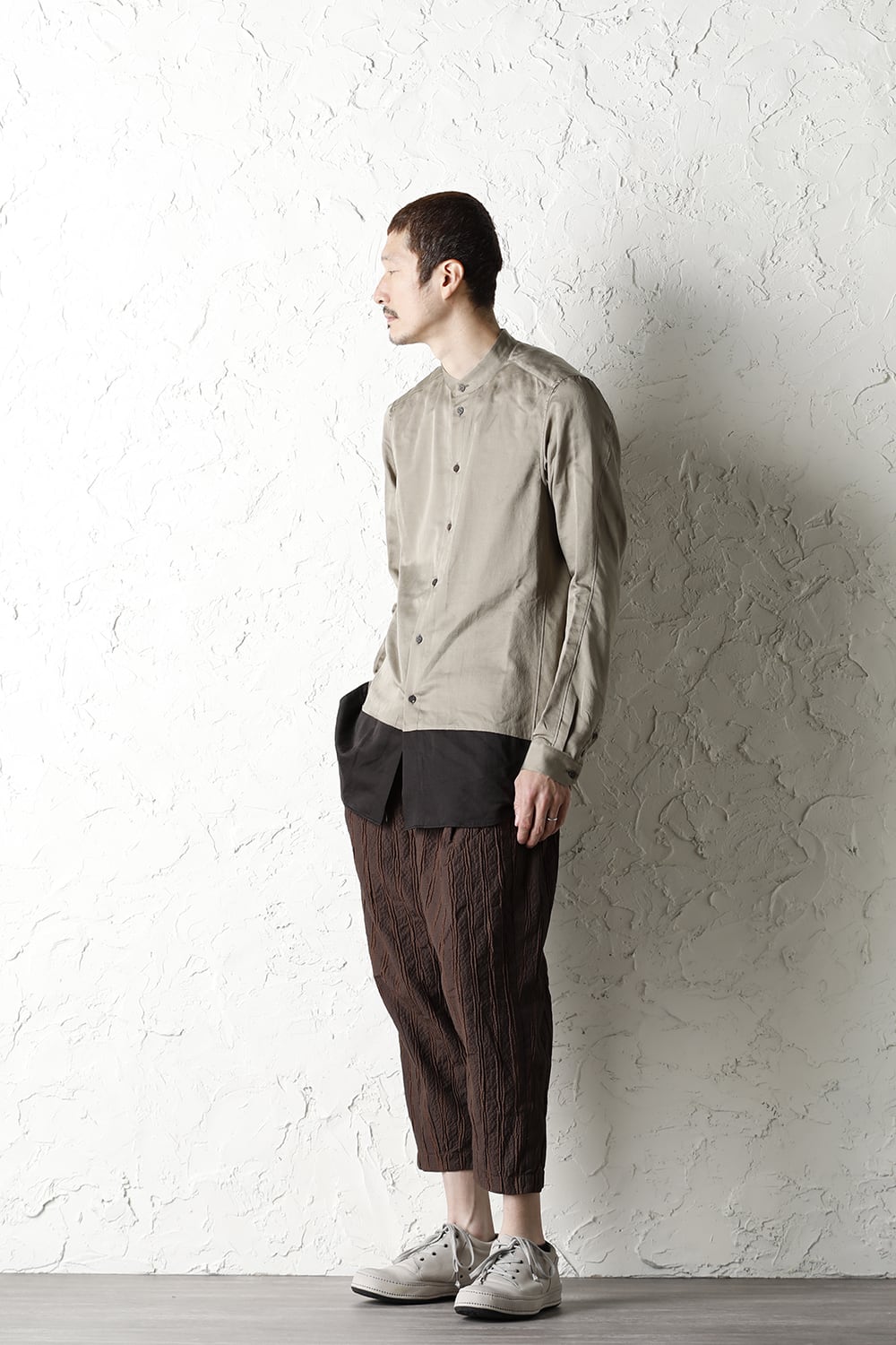 Shirt silk/wool satin sandblast finish Sand Beige Combi