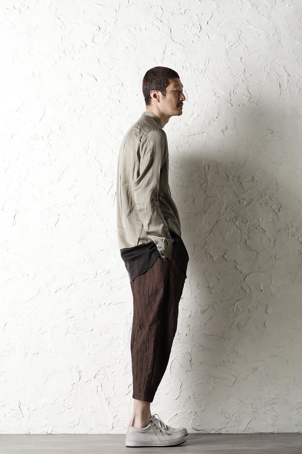 Shirt silk/wool satin sandblast finish Sand Beige Combi