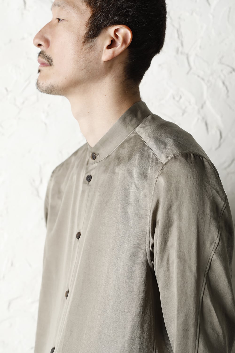 Shirt silk/wool satin sandblast finish Sand Beige Combi