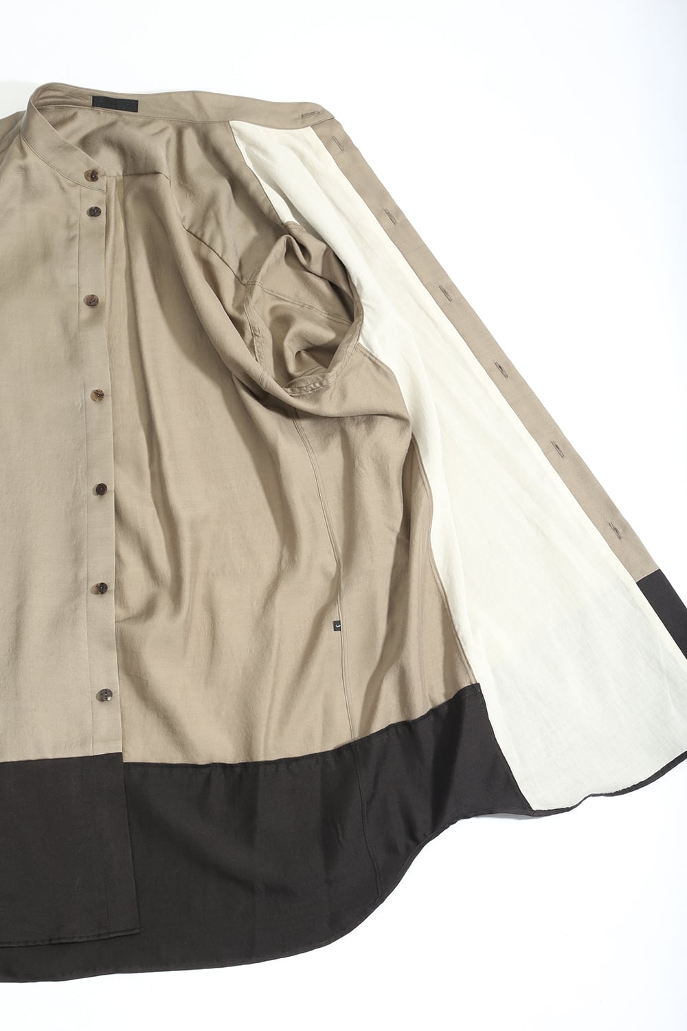 Shirt silk/wool satin sandblast finish Sand Beige Combi