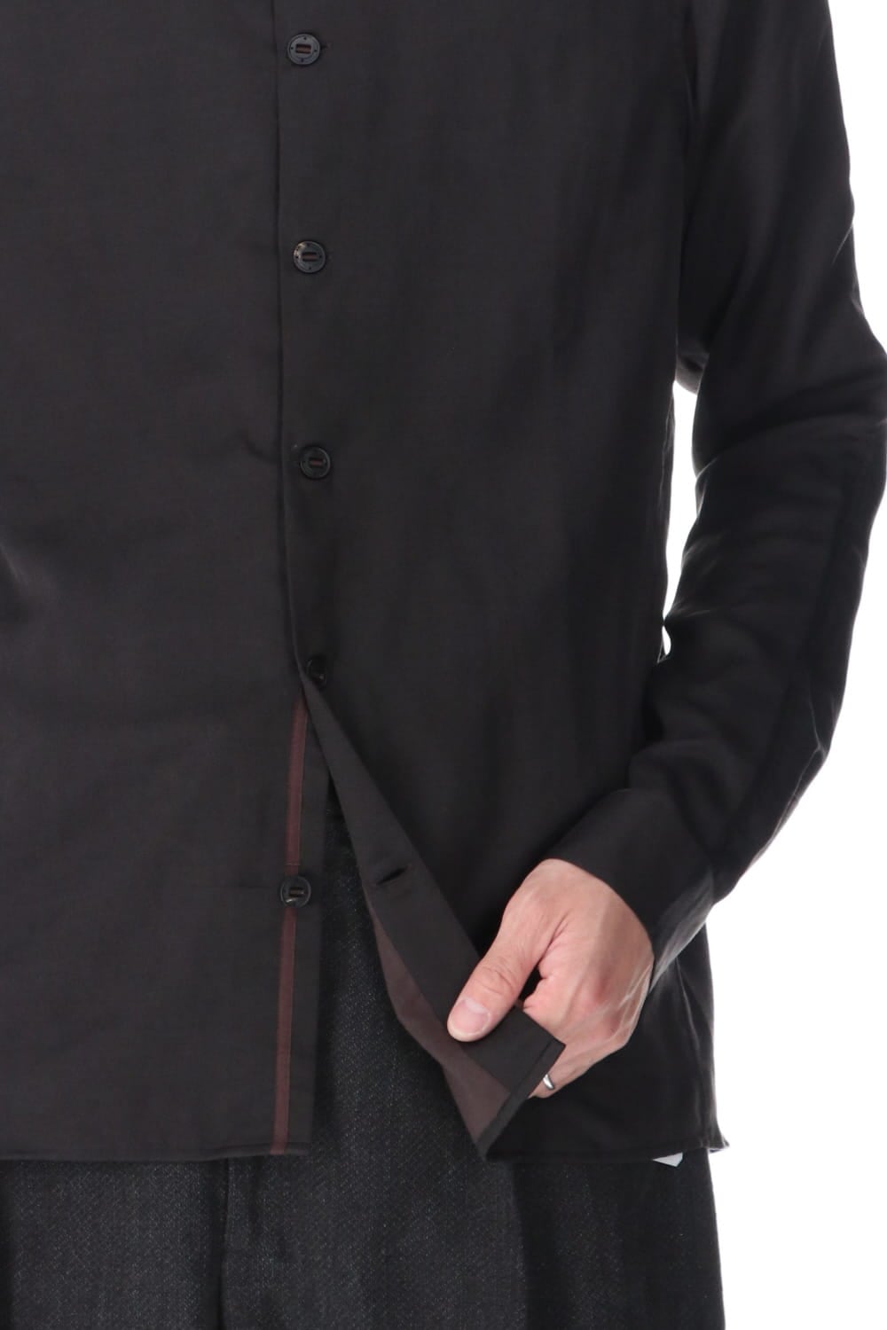 Shirt silk/wool satin sandblast finish Otter Gray