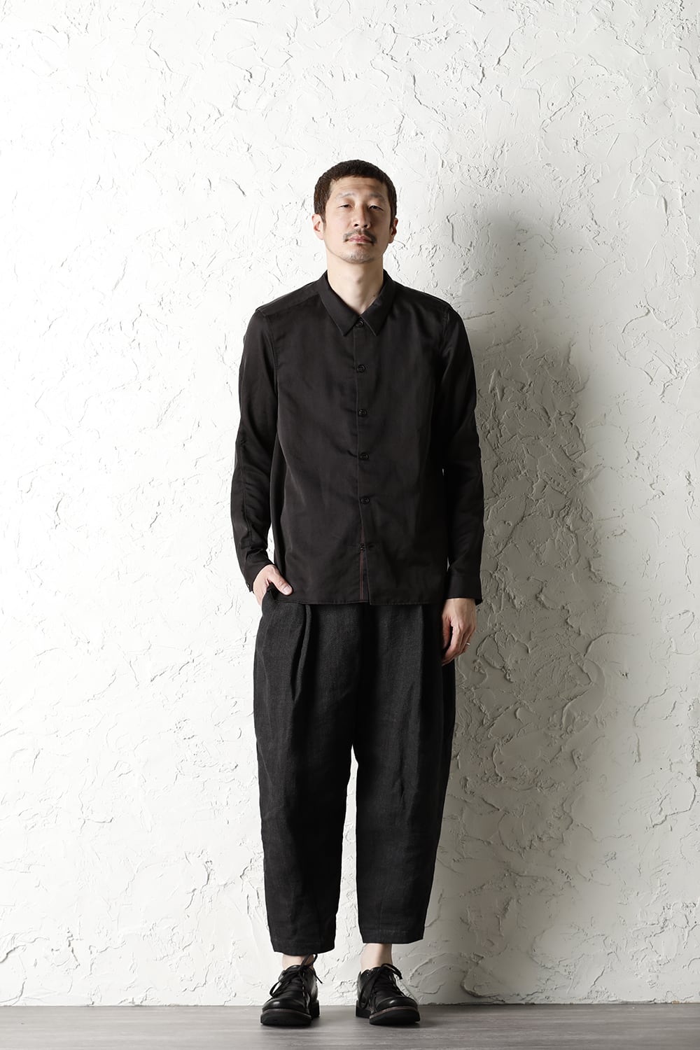 Shirt silk/wool satin sandblast finish Otter Gray