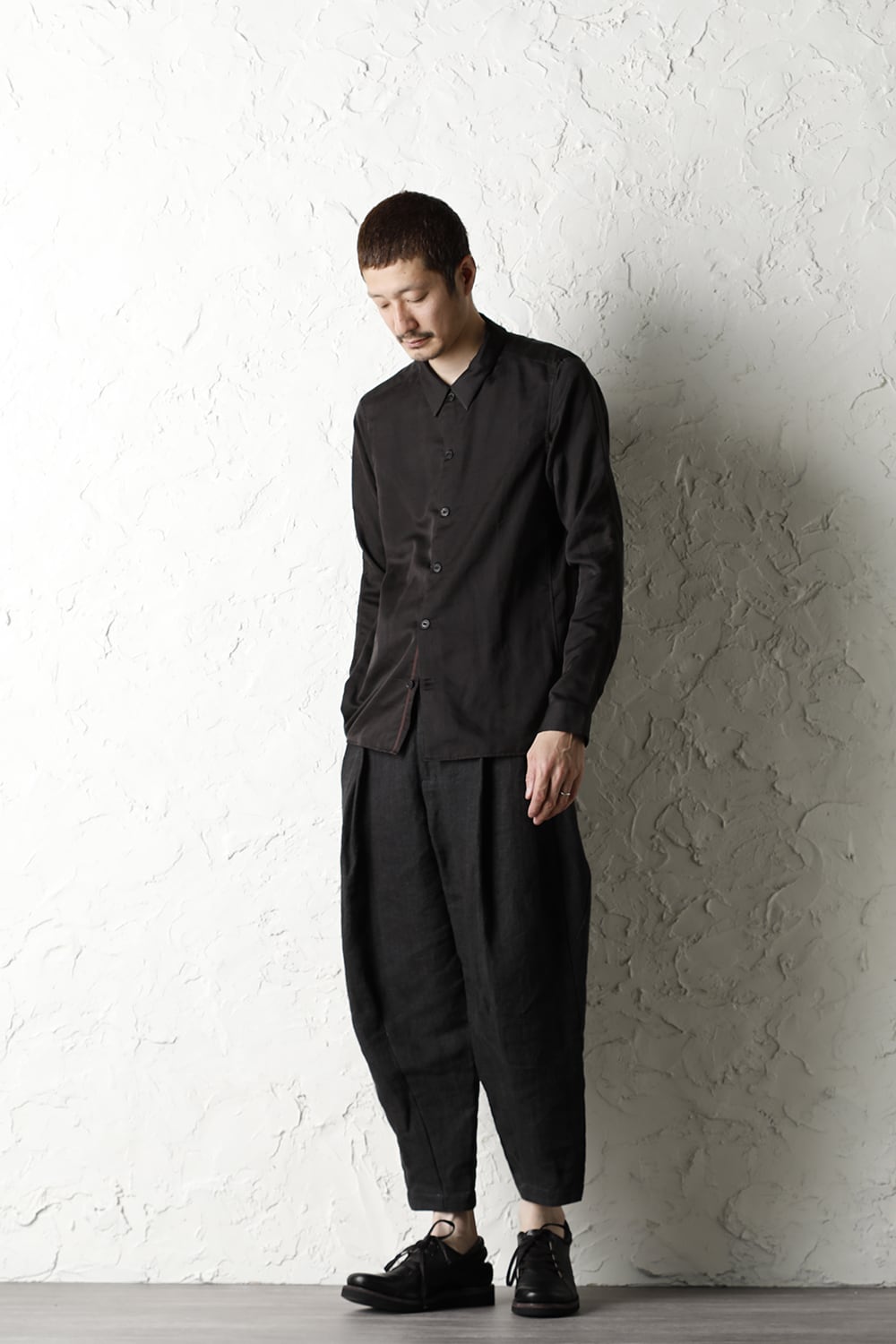 Shirt silk/wool satin sandblast finish Otter Gray