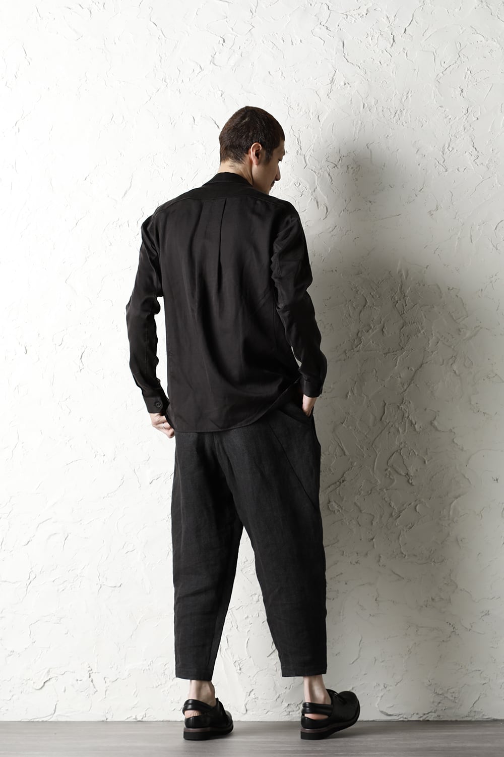 Shirt silk/wool satin sandblast finish Otter Gray