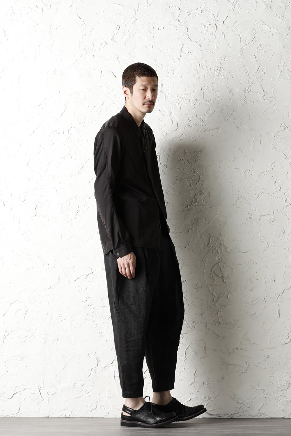 Shirt silk/wool satin sandblast finish Otter Gray