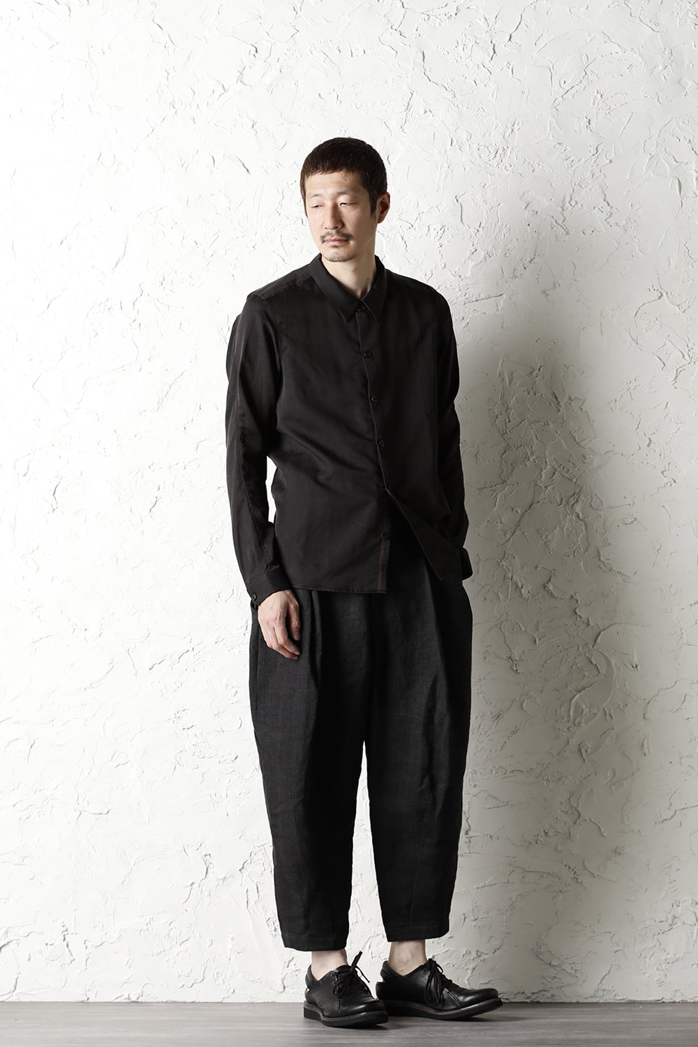 Shirt silk/wool satin sandblast finish Otter Gray