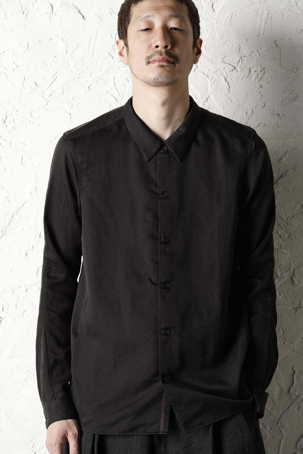 Shirt silk/wool satin sandblast finish Otter Gray