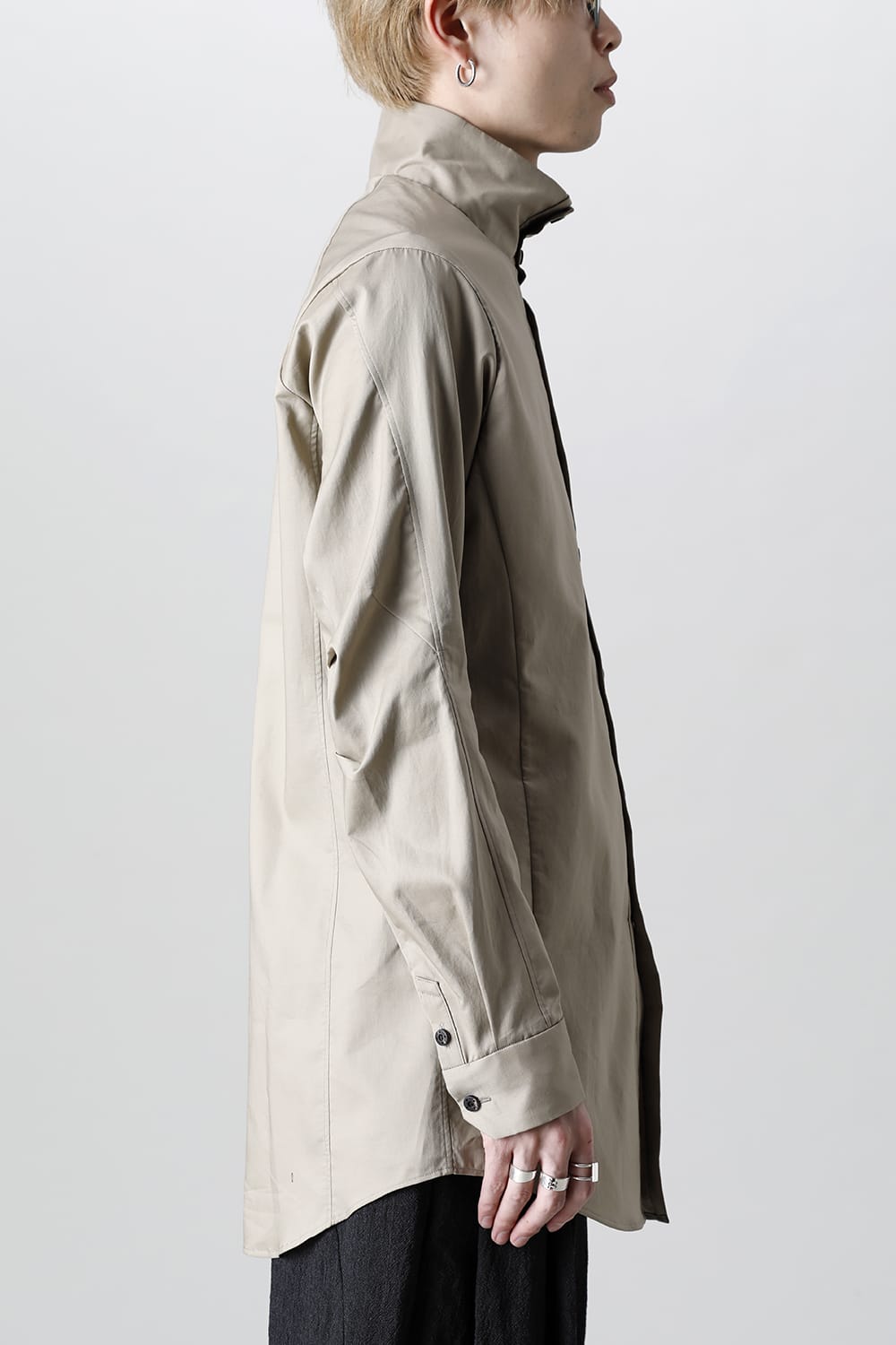 Hight neck shirt 200/2 cotton double weave  Beige Gray