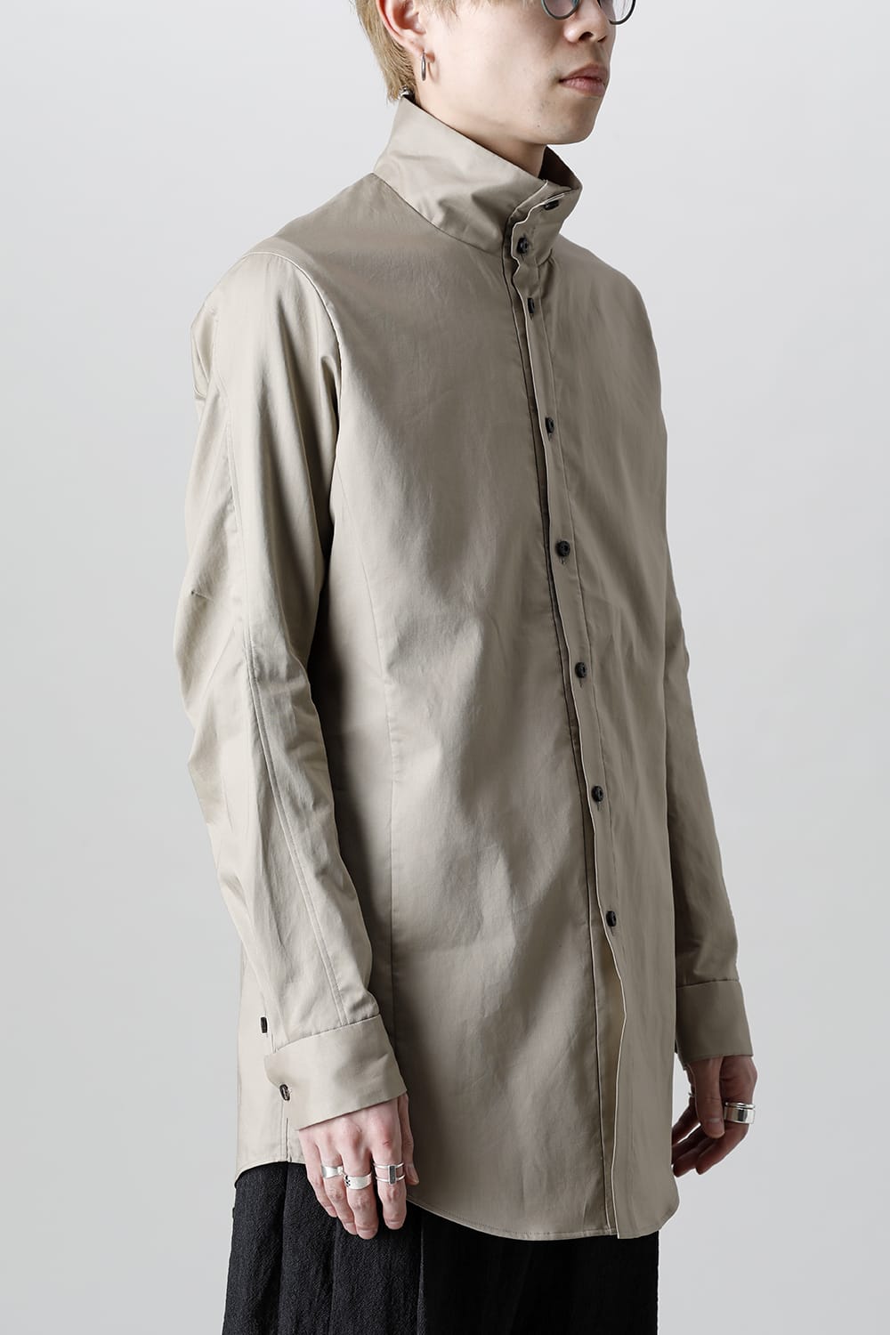 Hight neck shirt 200/2 cotton double weave  Beige Gray