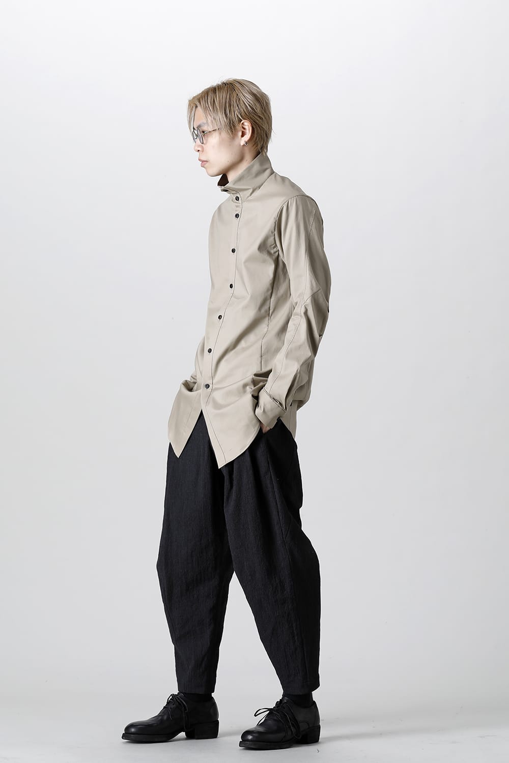 Hight neck shirt 200/2 cotton double weave  Beige Gray