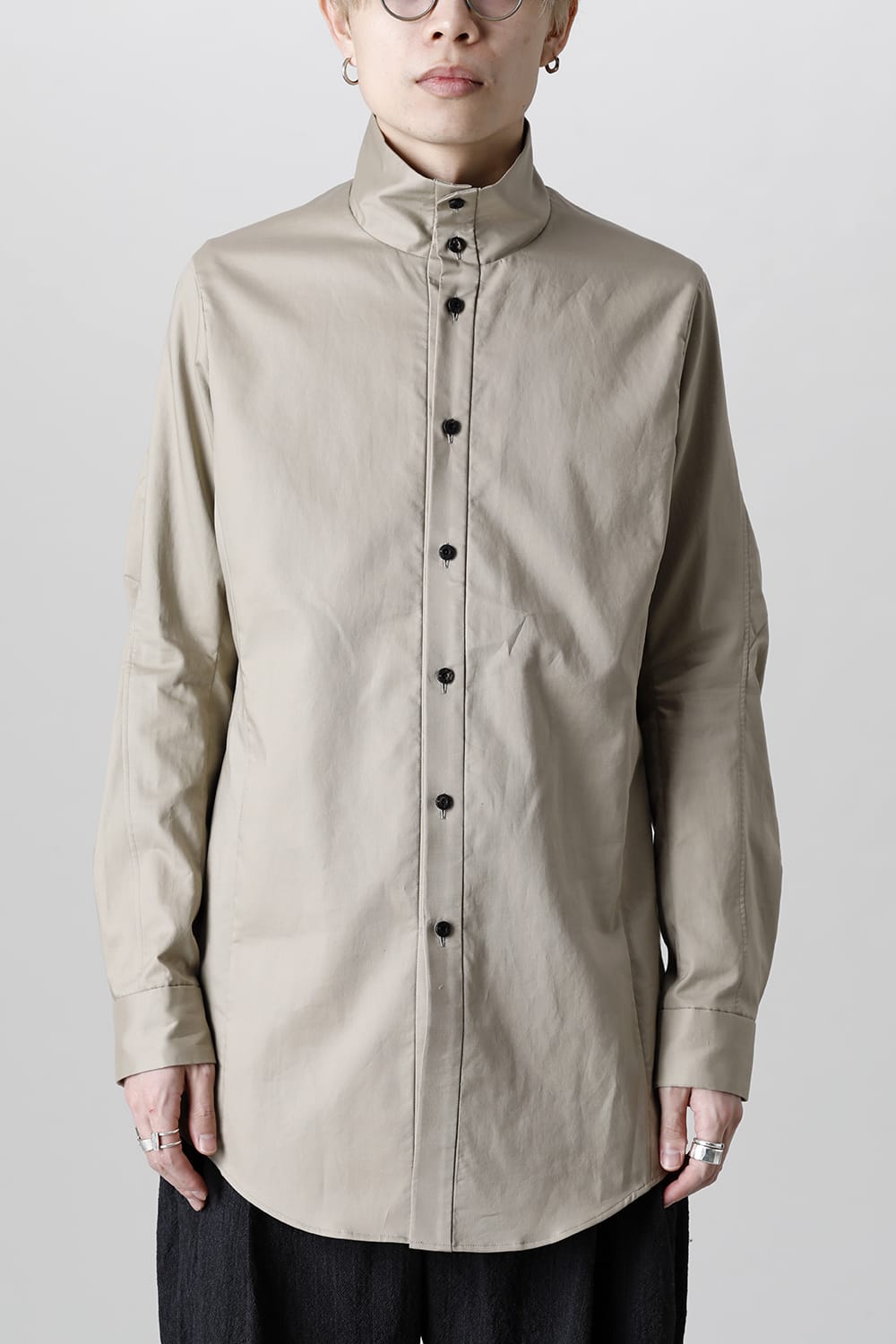 Hight neck shirt 200/2 cotton double weave  Beige Gray