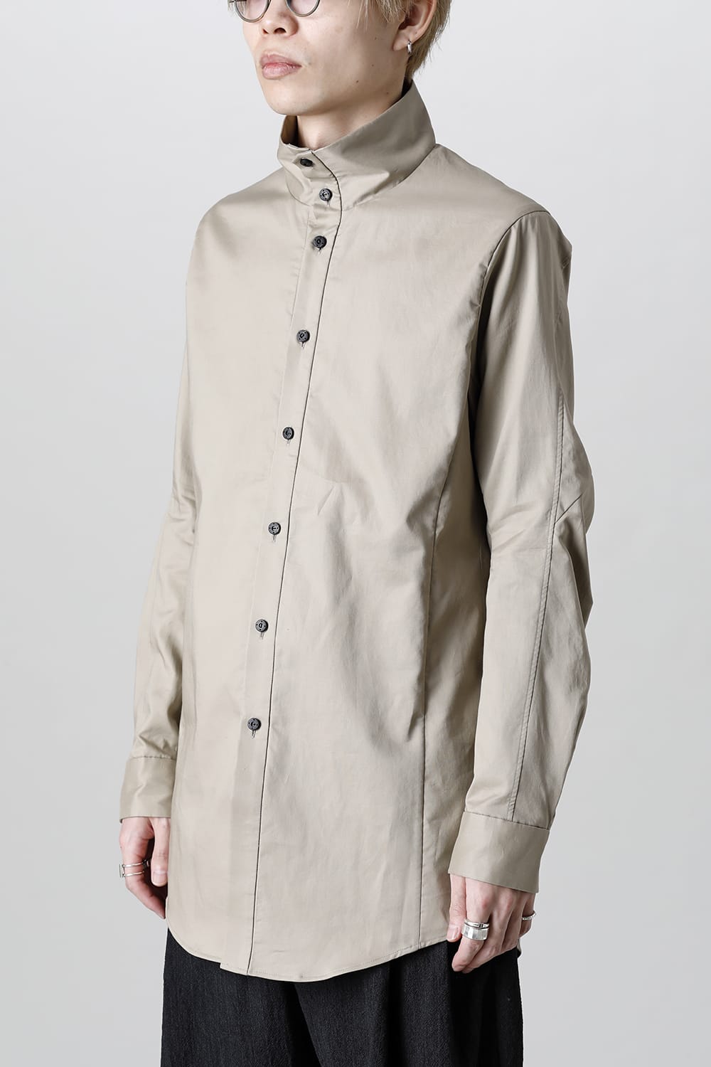 Hight neck shirt 200/2 cotton double weave  Beige Gray