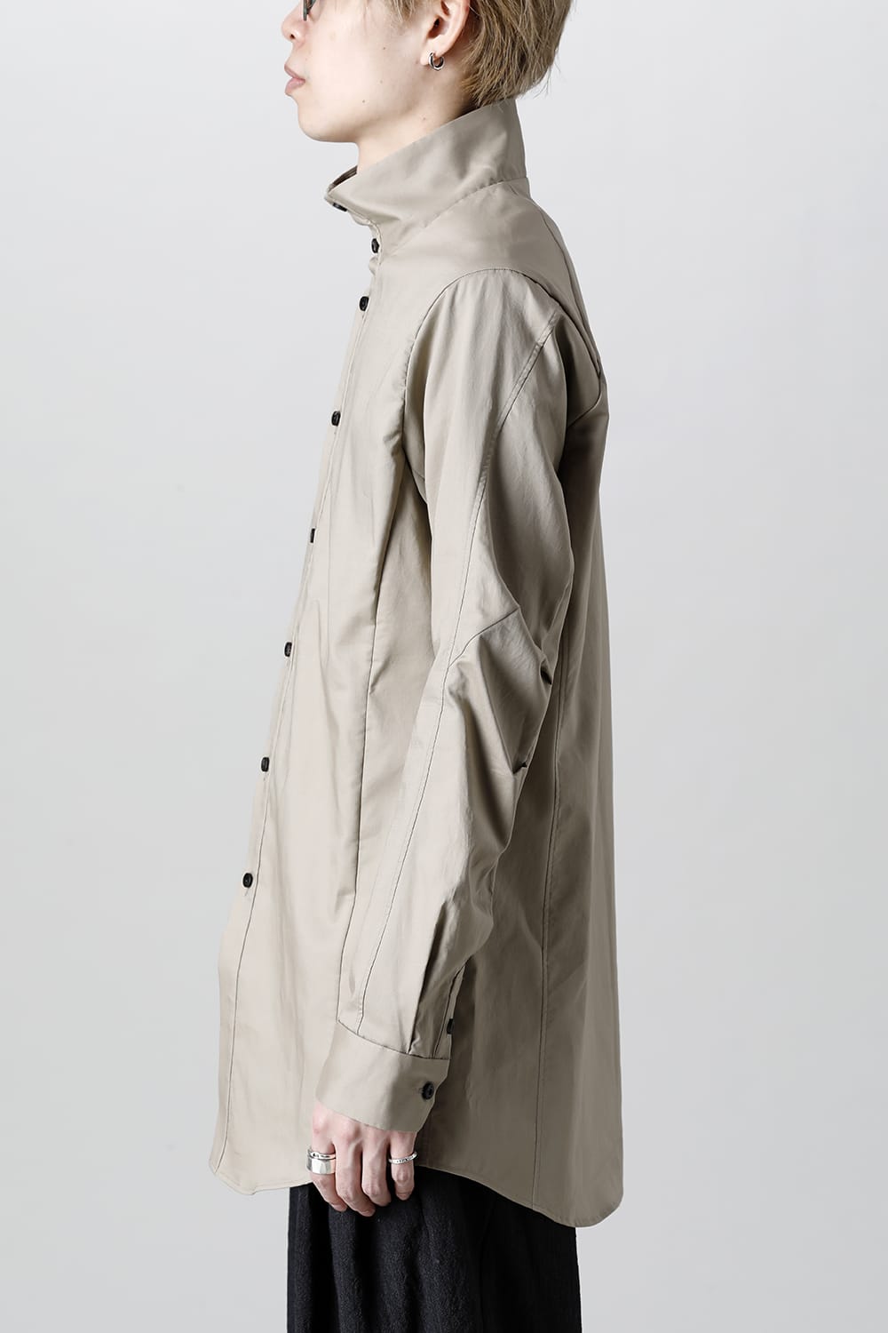 Hight neck shirt 200/2 cotton double weave  Beige Gray