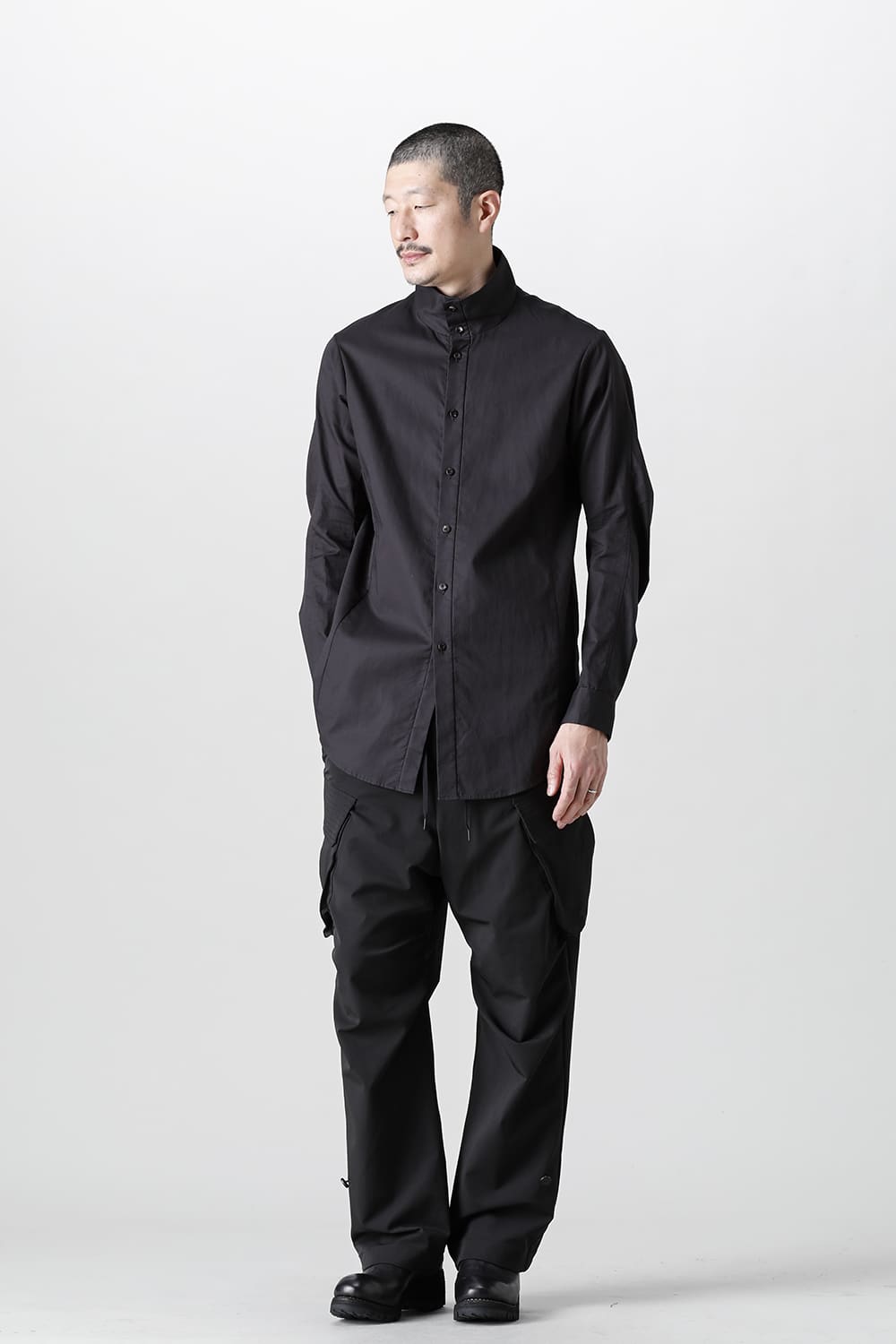 Hight neck shirt 200/2 cotton double weave  Black