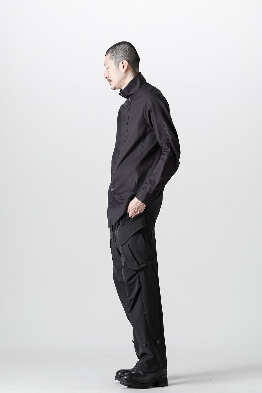 Hight neck shirt 200/2 cotton double weave  Black