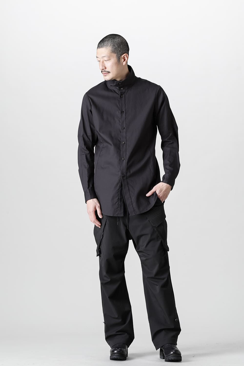Hight neck shirt 200/2 cotton double weave  Black