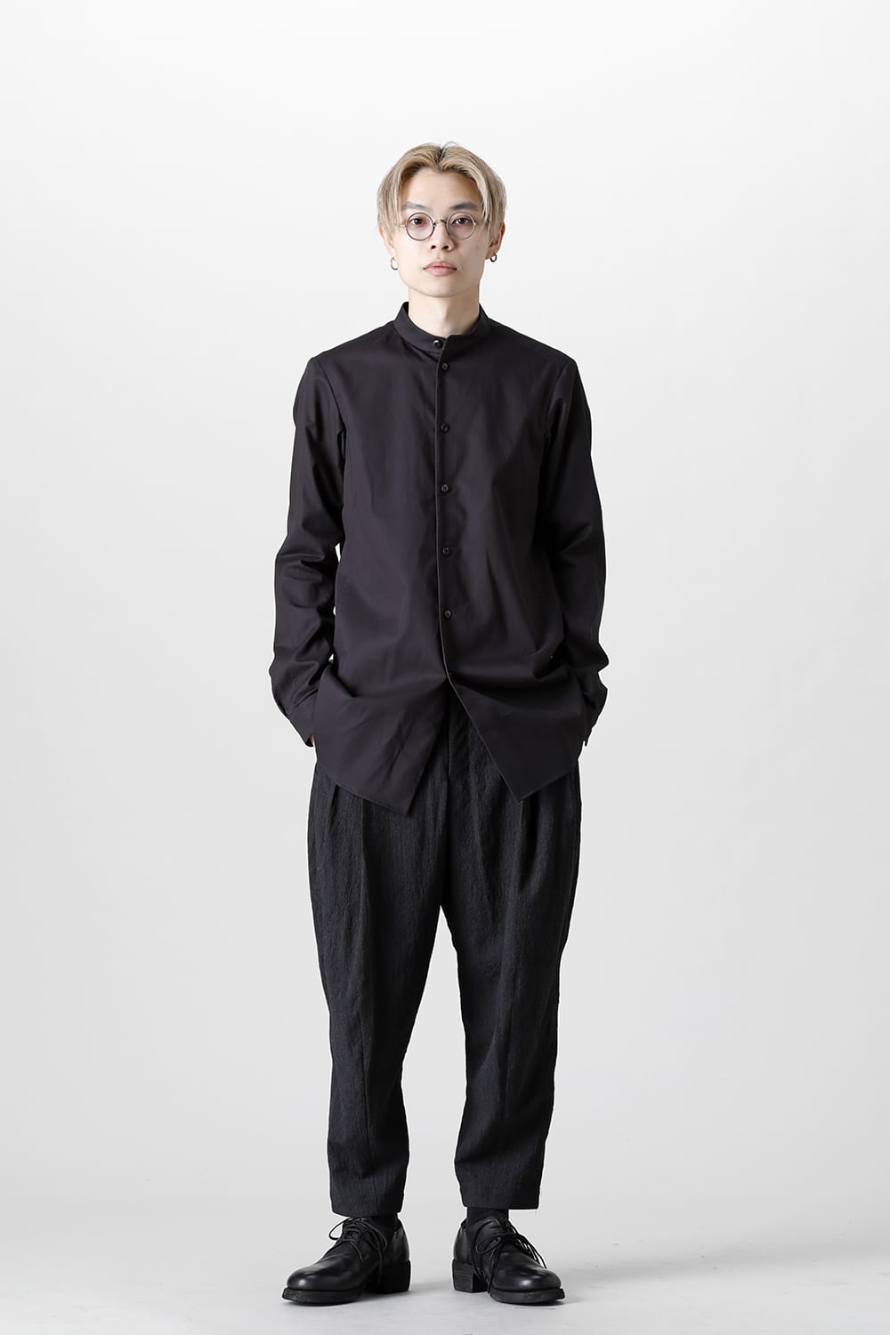 シャツ 200/2 コットン ダブルウィーブ  ブラック