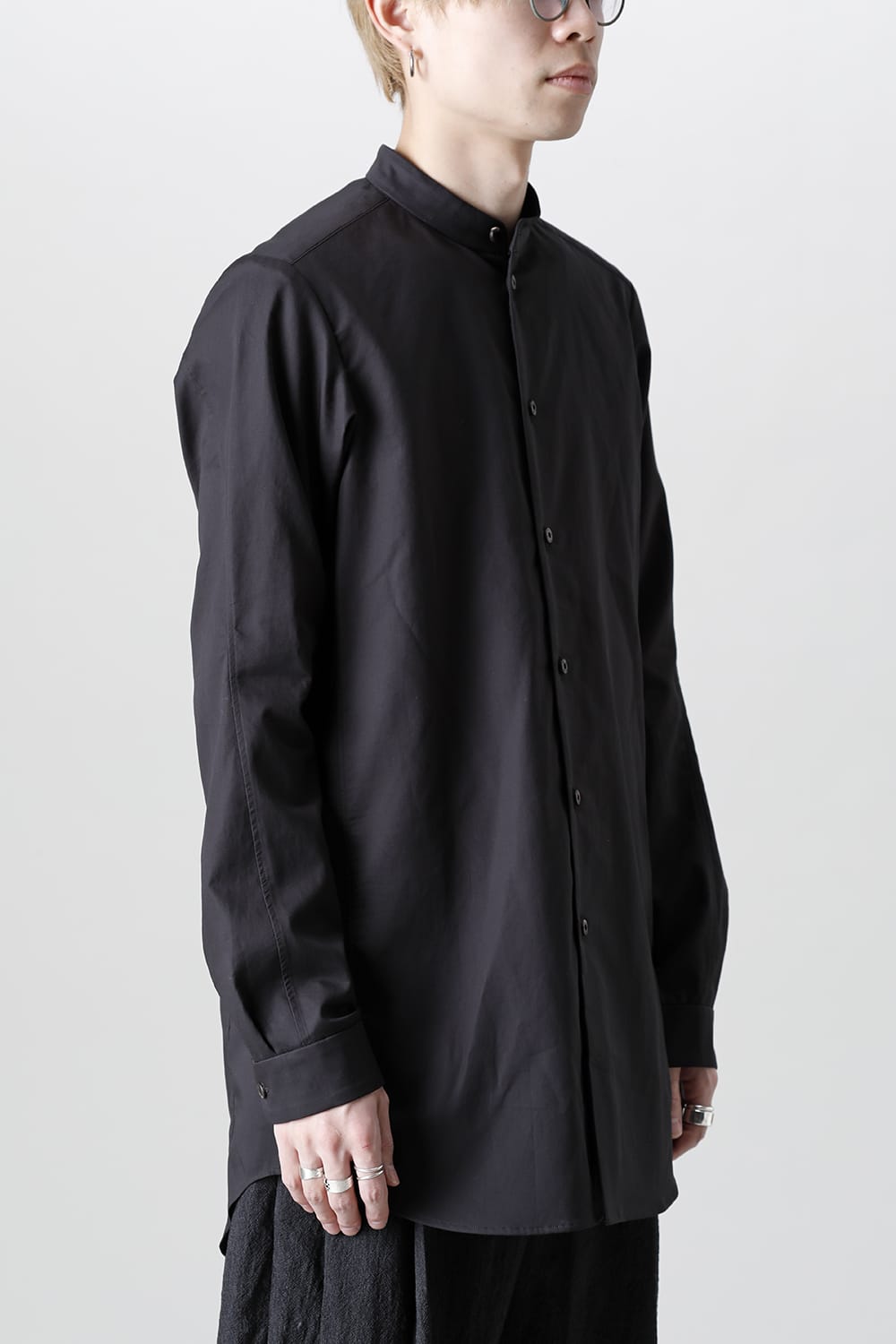 シャツ 200/2 コットン ダブルウィーブ  ブラック