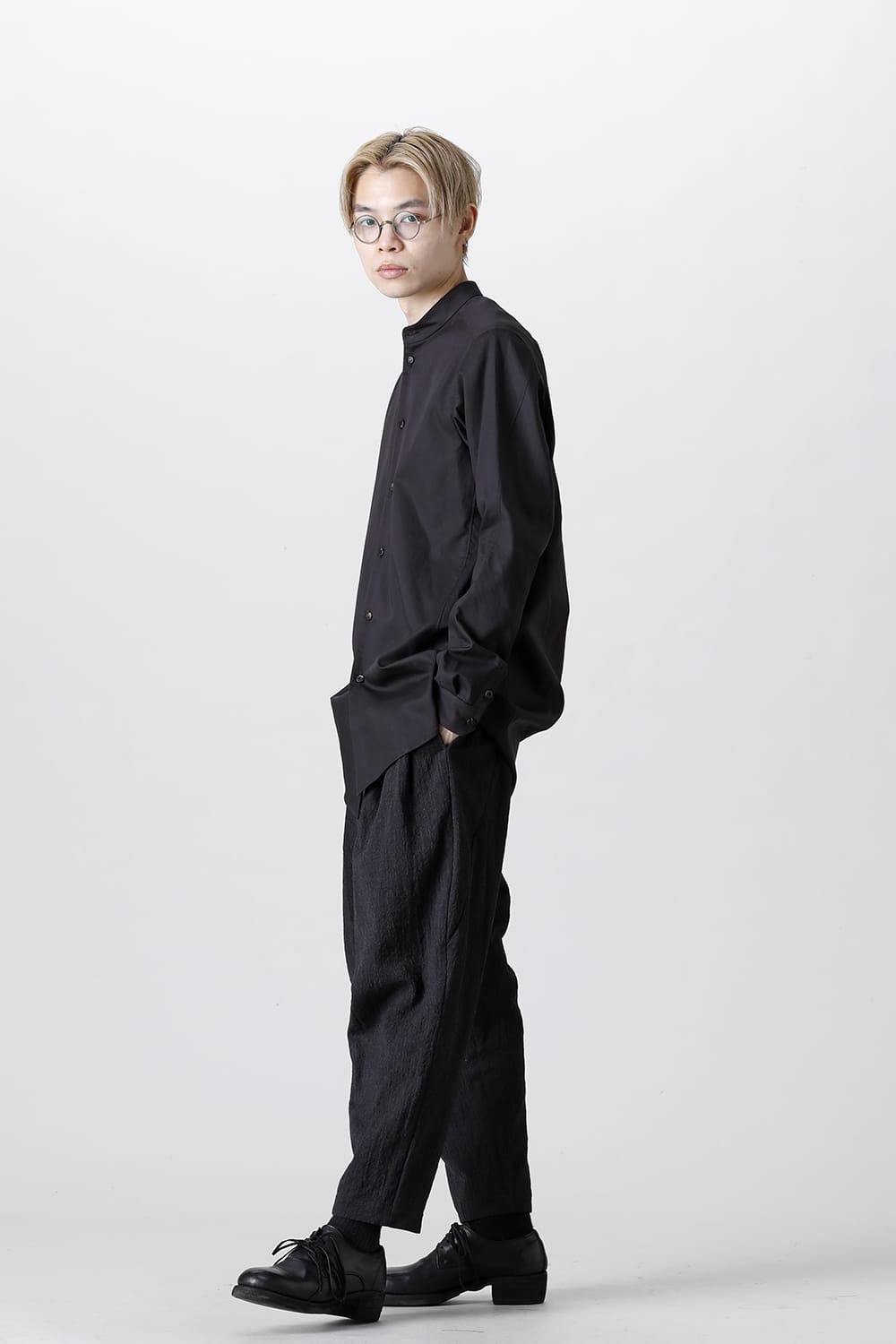 シャツ 200/2 コットン ダブルウィーブ  ブラック