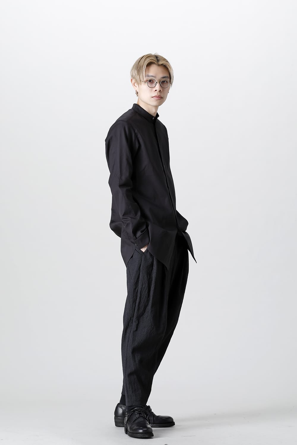 シャツ 200/2 コットン ダブルウィーブ  ブラック