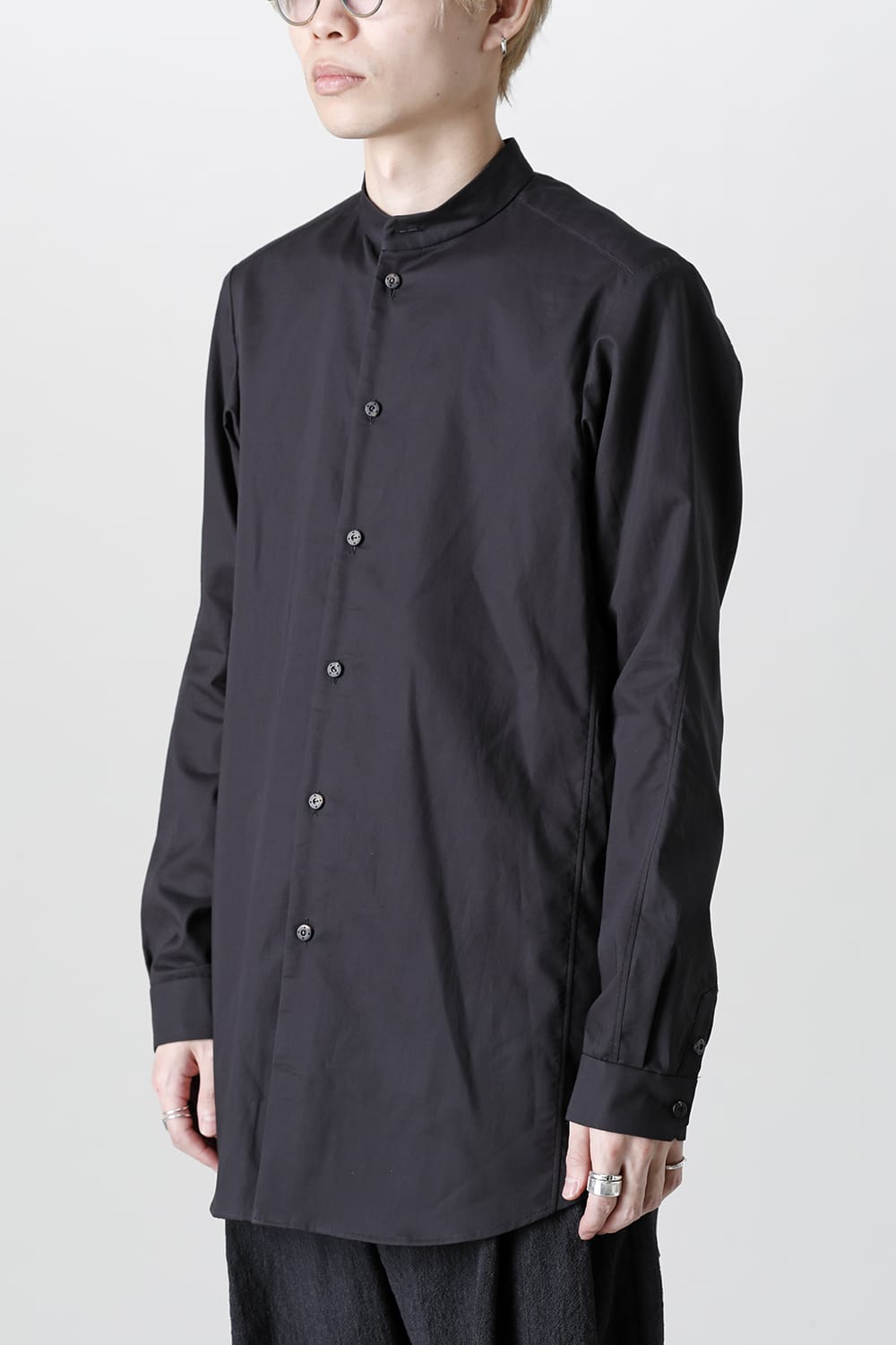 シャツ 200/2 コットン ダブルウィーブ  ブラック