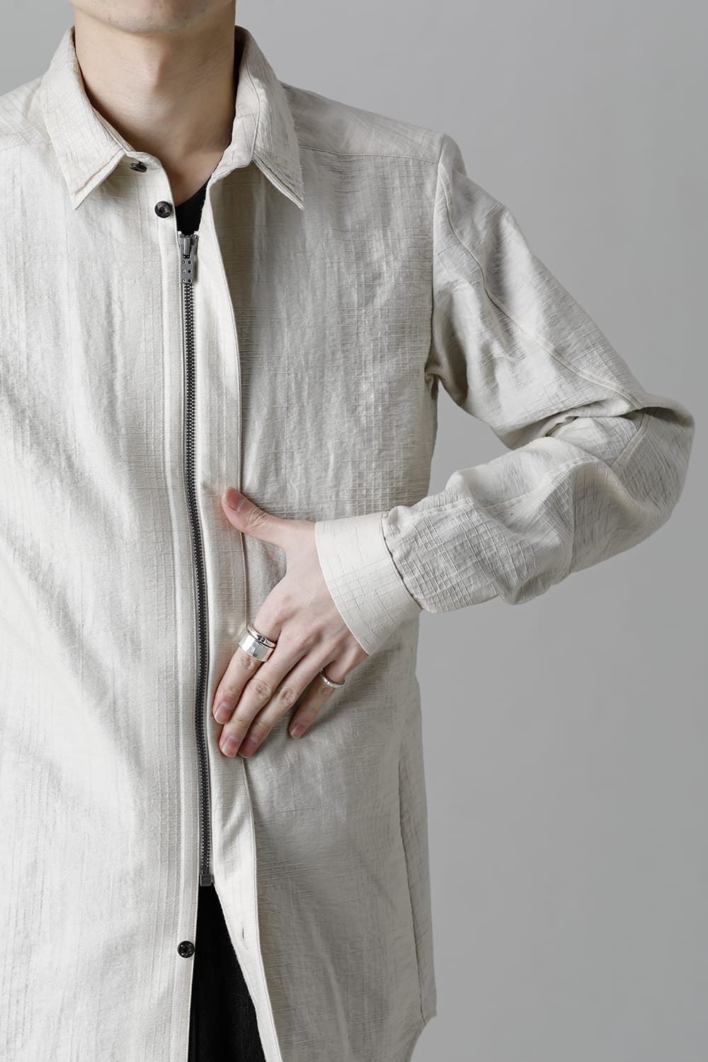 Shirt cotton / nylon Shadow jacquard  Ecru