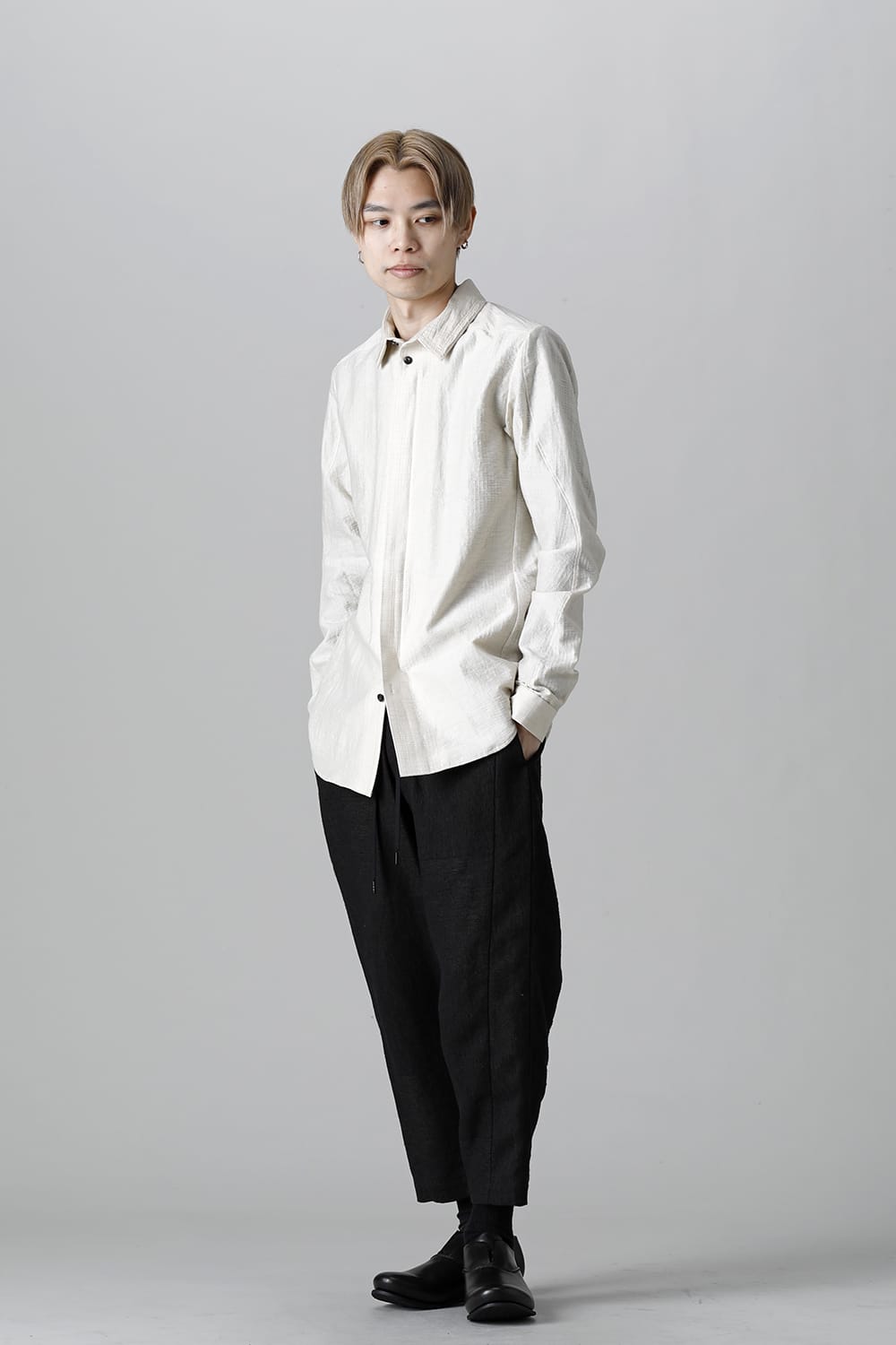 Shirt cotton / nylon Shadow jacquard  Ecru