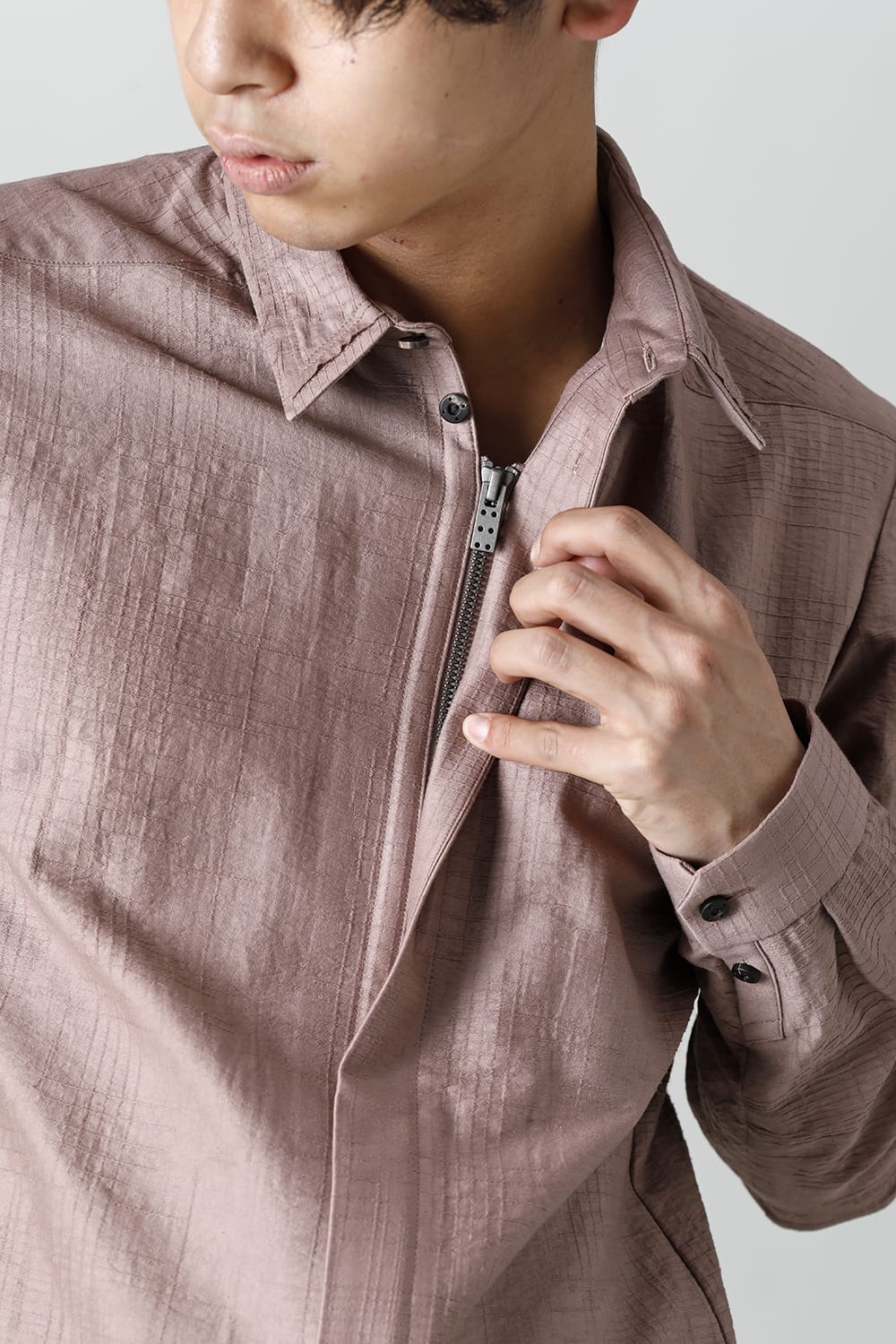 シャツ コットン/ナイロン シャドウジャカード  ピンクグレー