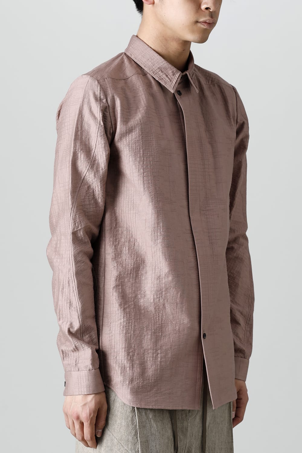 シャツ コットン/ナイロン シャドウジャカード  ピンクグレー
