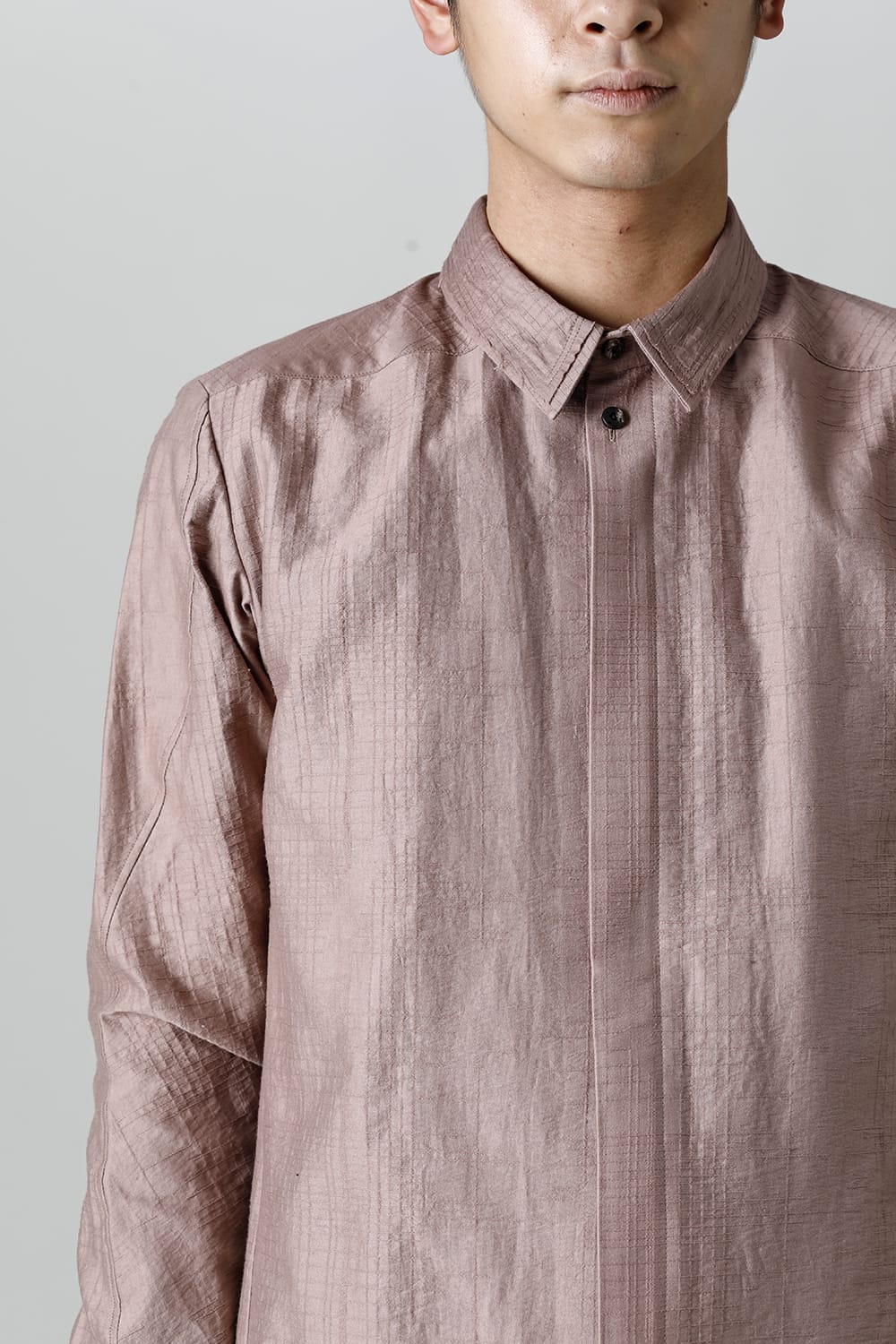 シャツ コットン/ナイロン シャドウジャカード  ピンクグレー