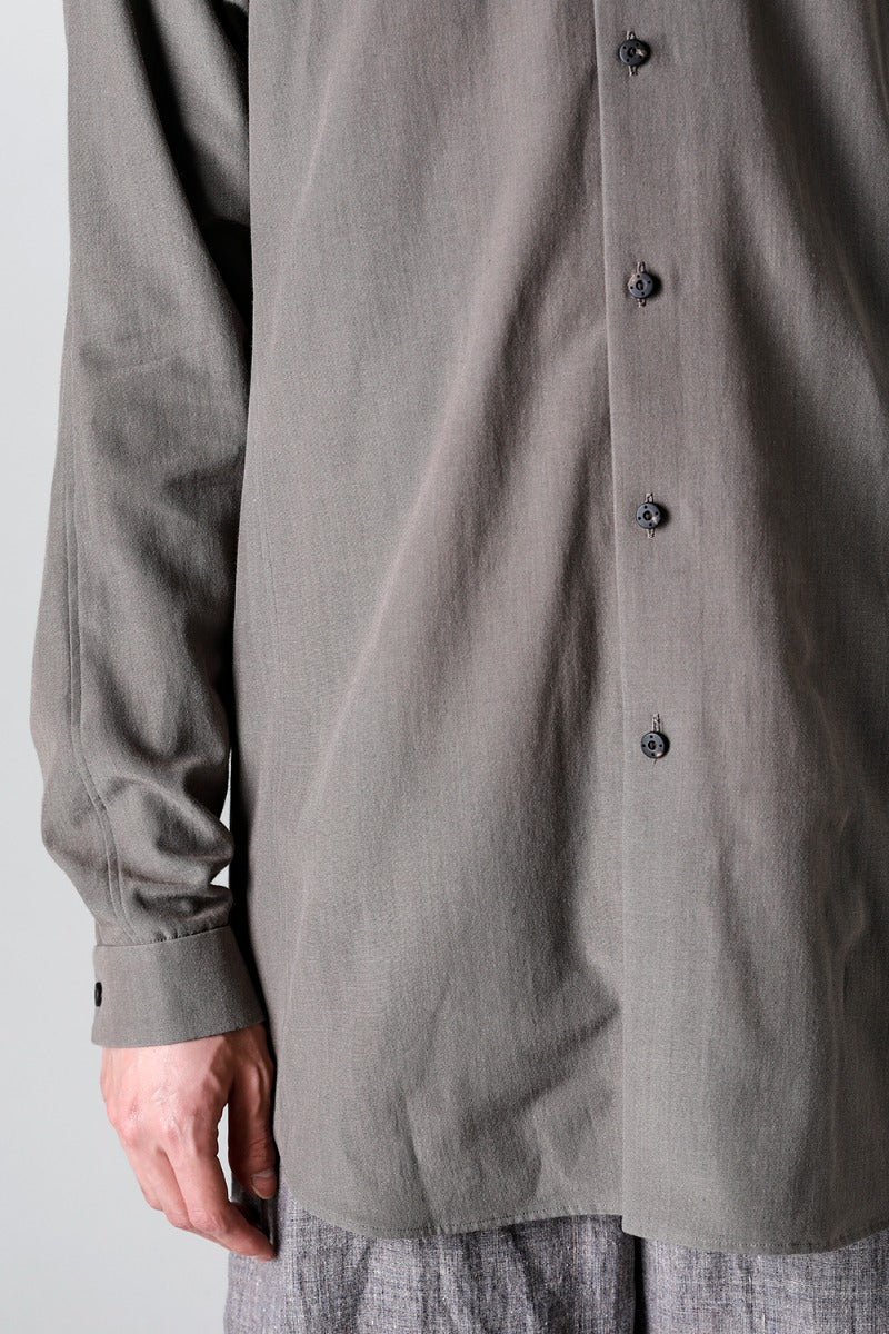 マオカラー ロングシャツ コットン/ シルク/ビスコース "マッドグレー”