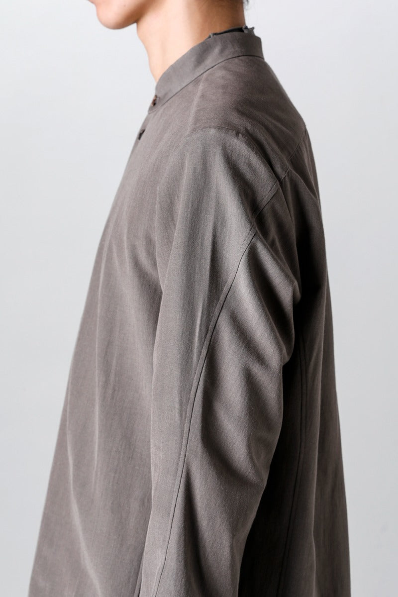 マオカラー ロングシャツ コットン/ シルク/ビスコース "マッドグレー”