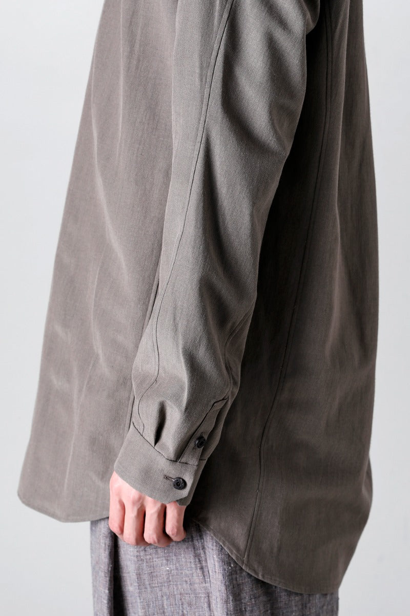マオカラー ロングシャツ コットン/ シルク/ビスコース "マッドグレー”