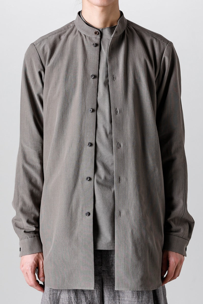 マオカラー ロングシャツ コットン/ シルク/ビスコース "マッドグレー”