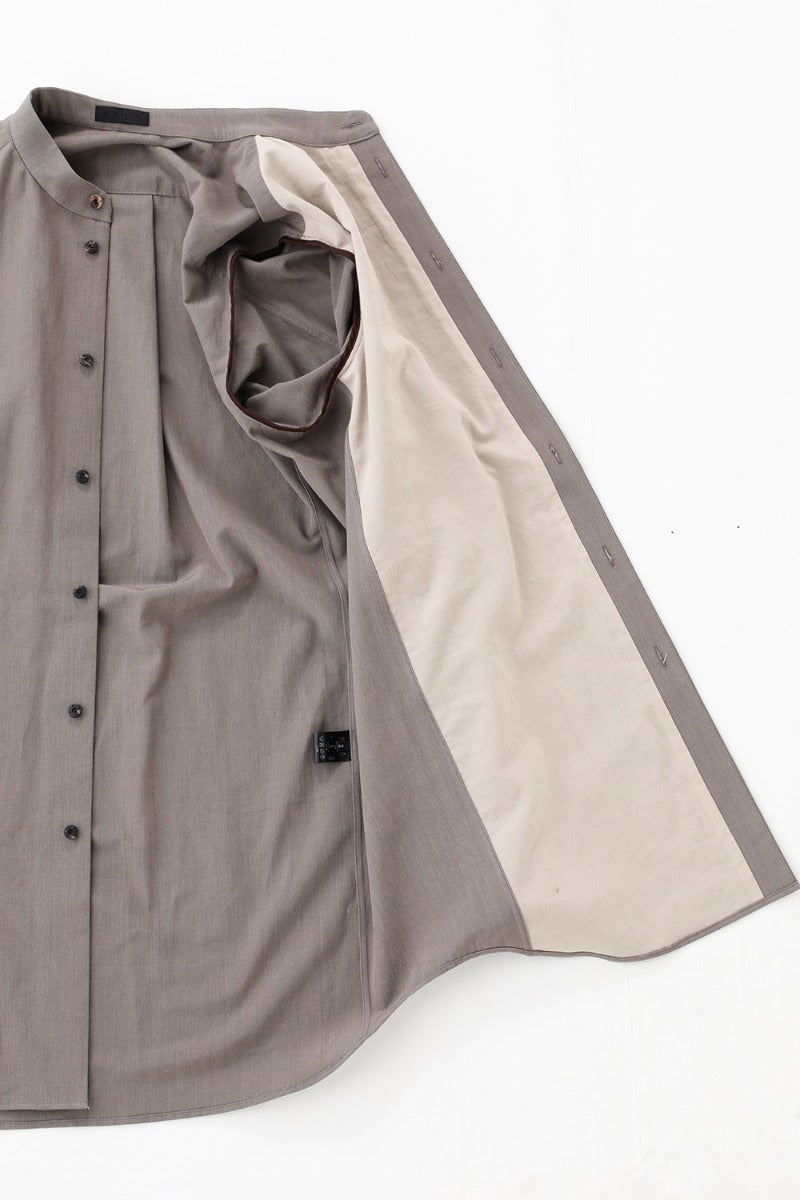 マオカラー ロングシャツ コットン/ シルク/ビスコース "マッドグレー”