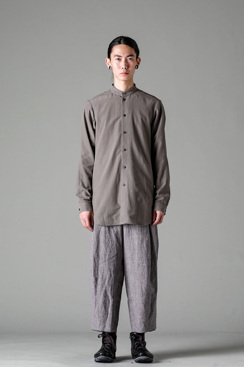 マオカラー ロングシャツ コットン/ シルク/ビスコース "マッドグレー”