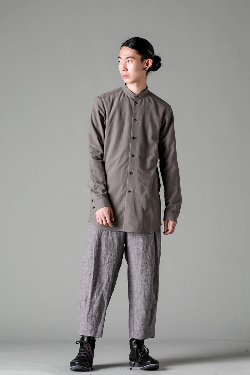 マオカラー ロングシャツ コットン/ シルク/ビスコース "マッドグレー”