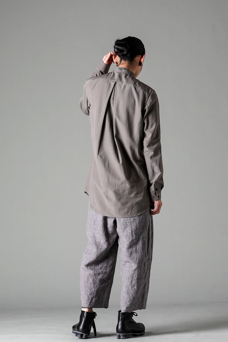 マオカラー ロングシャツ コットン/ シルク/ビスコース "マッドグレー”