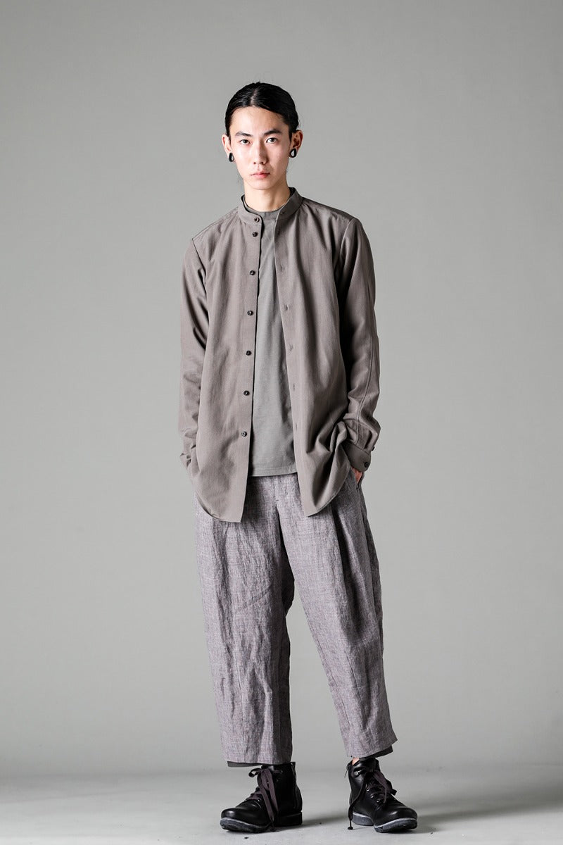 マオカラー ロングシャツ コットン/ シルク/ビスコース "マッドグレー”